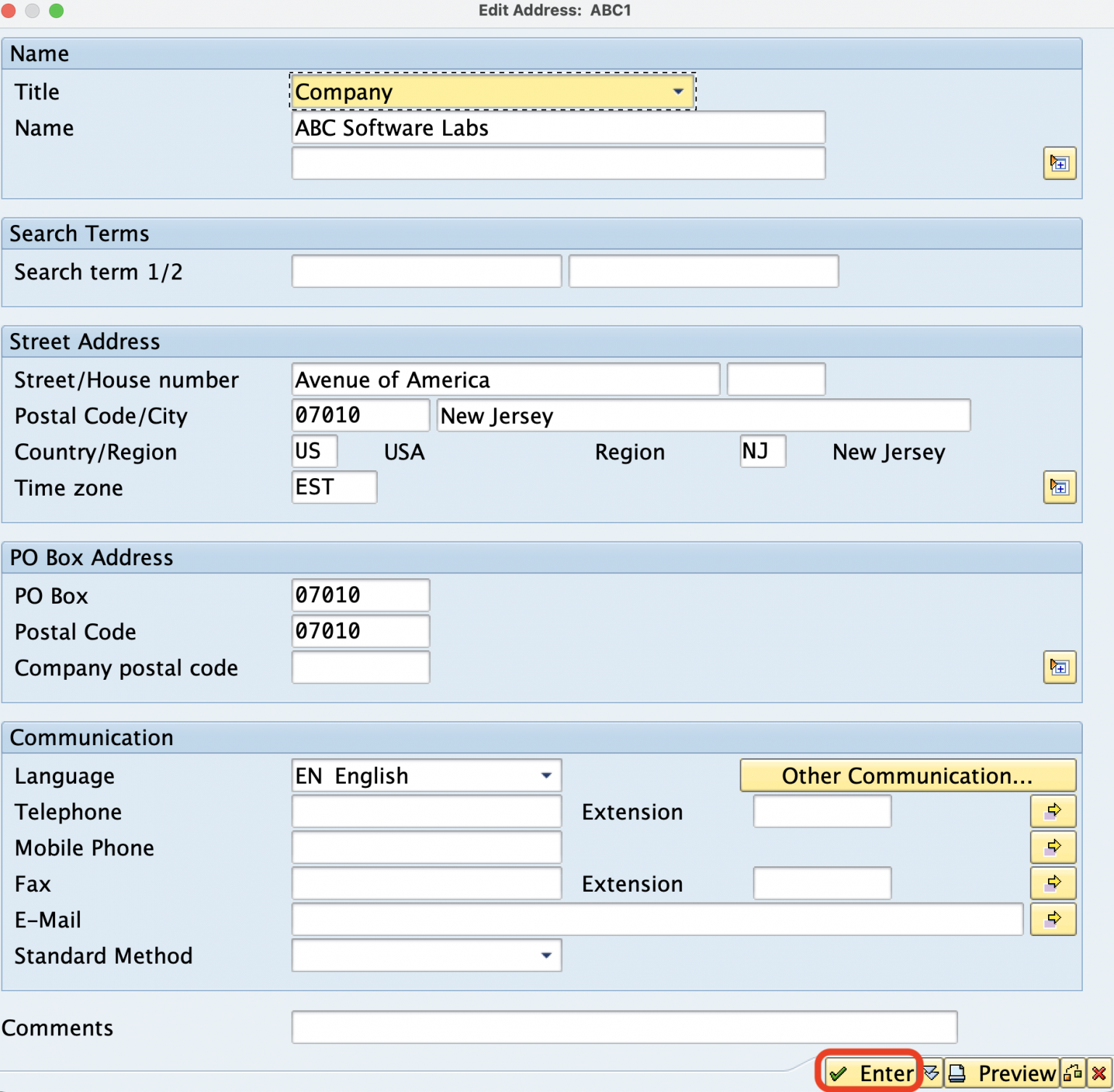 Company Code Address Table In Sap