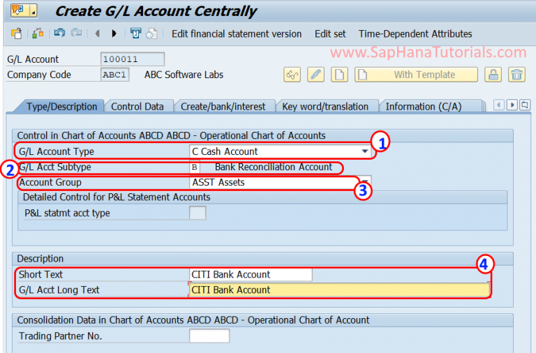 Create Cash G L Accounts In Sap Hana Bank Reconciliation Account