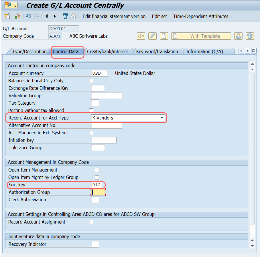 vendor reconciliation account assignment table in sap